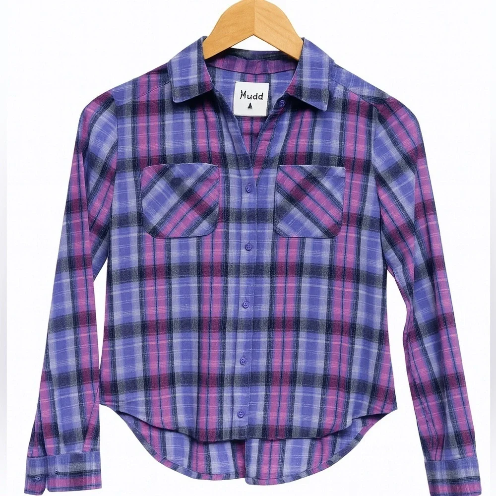 Mudd Kids Plaid Button Down Shirt - Pink and Blue